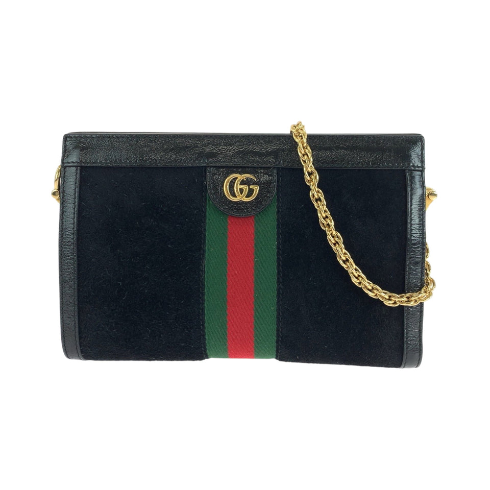 Gucci Shoulder Bag 503877 Suede Black GoldMetal ChainShoulder Bag Pochette Sherry line Women