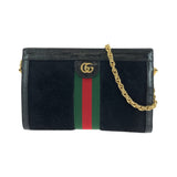 Gucci Shoulder Bag 503877 Suede Black GoldMetal ChainShoulder Bag Pochette Sherry line Women