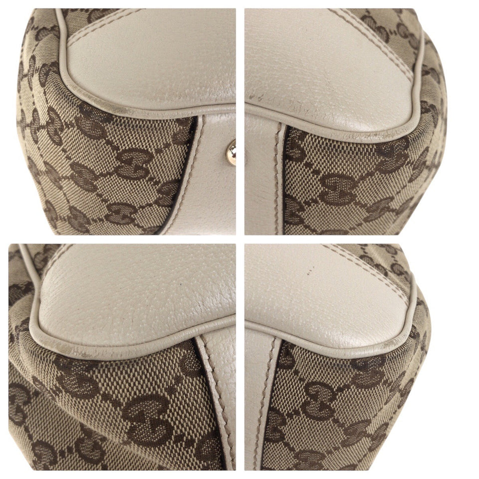 Gucci Tote Bag 168805 GG canvas, leather Beige Ivory Gold Metal Tote Bag Shoulder Bag Sherry line Women