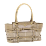 Luxury Burberry Nova Check Hand Bag Nylon Leather Beige Auth 50273