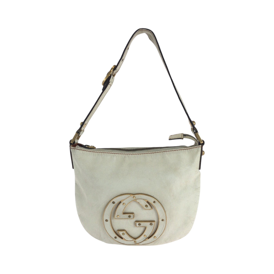 Gucci Shoulder Bag 121552 leather White GoldMetal Hobo Shoulder Bag Soho Interlocking Women