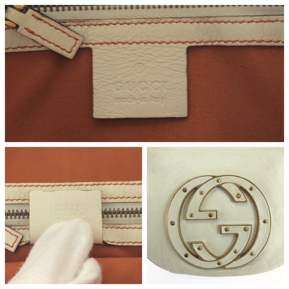 Gucci Shoulder Bag 121552 leather White GoldMetal Hobo Shoulder Bag Soho Interlocking Women
