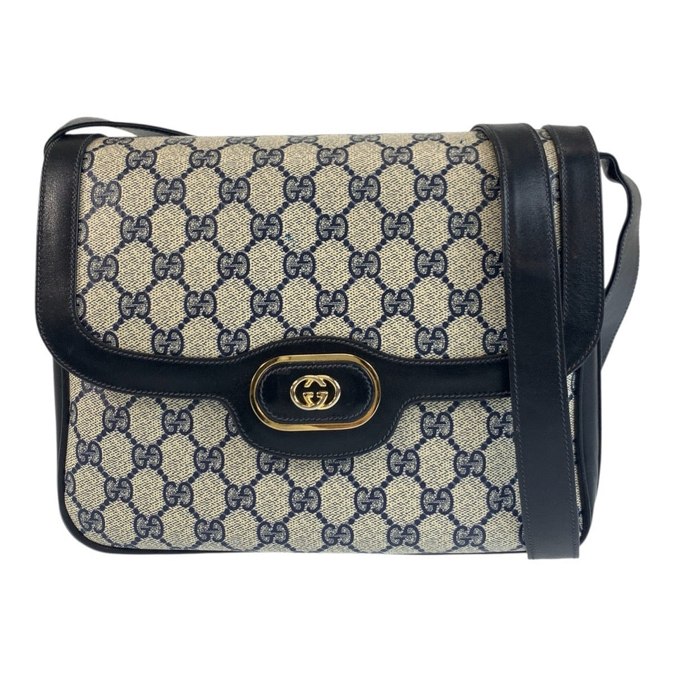 Gucci Shoulder Bag GG Supreme canvas, leather Gray Navy Gold Metal Shoulder Bag pochette Old Gucci Women