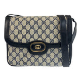 Gucci Shoulder Bag GG Supreme canvas, leather Gray Navy Gold Metal Shoulder Bag pochette Old Gucci Women