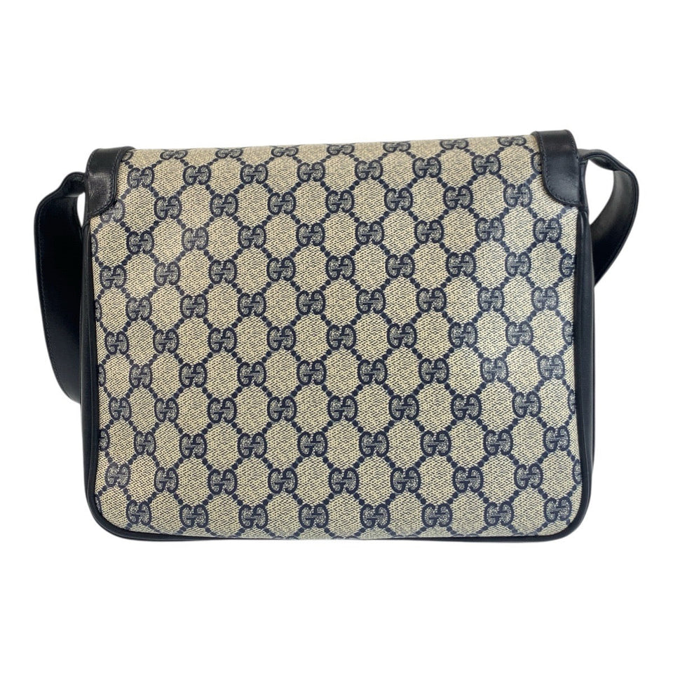 Gucci Shoulder Bag GG Supreme canvas, leather Gray Navy Gold Metal Shoulder Bag pochette Old Gucci Women