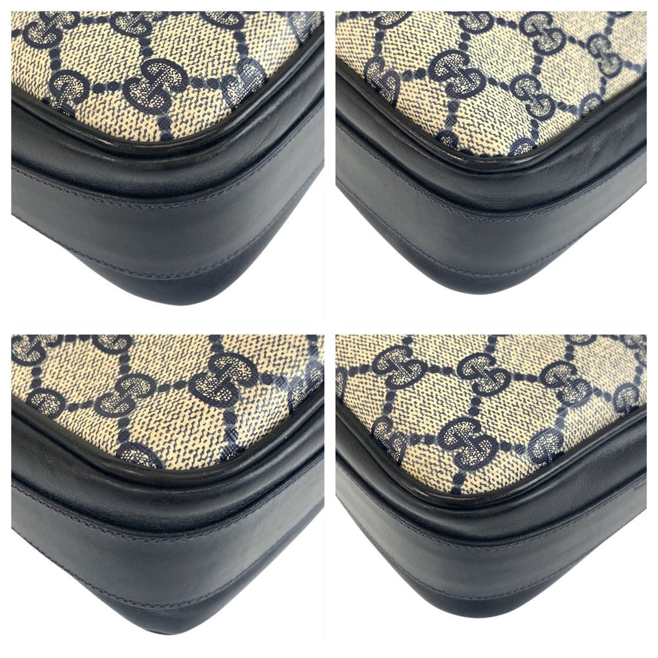 Gucci Shoulder Bag GG Supreme canvas, leather Gray Navy Gold Metal Shoulder Bag pochette Old Gucci Women