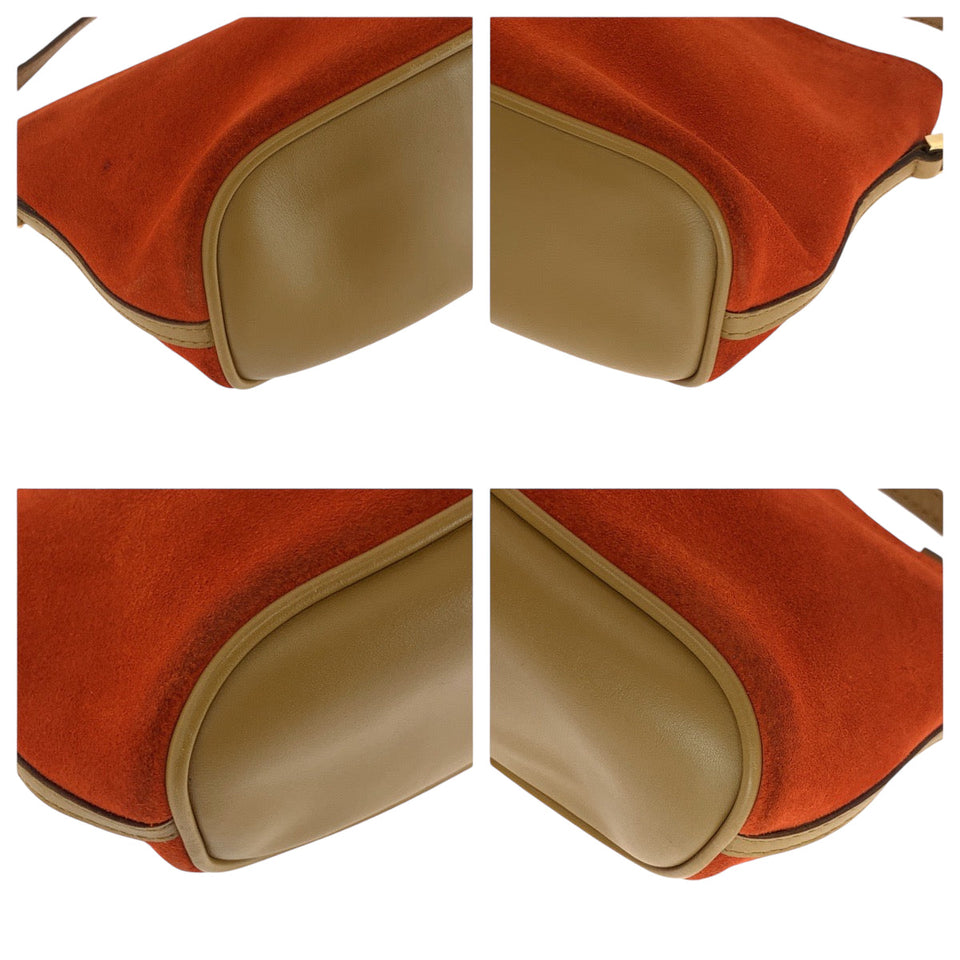 Gucci Handbag 039 1103 Suede Orange Beige Gold Metal Handbag accessory pouch Women
