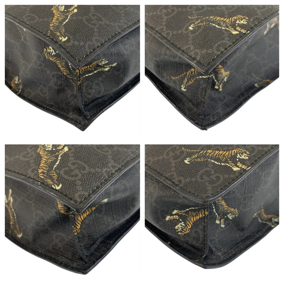 Gucci Tote Bag 495559 GG Supreme canvas, leather Black SilverMetal Tote Bag Shoulder Bag 2way Sherry Line Tiger mens