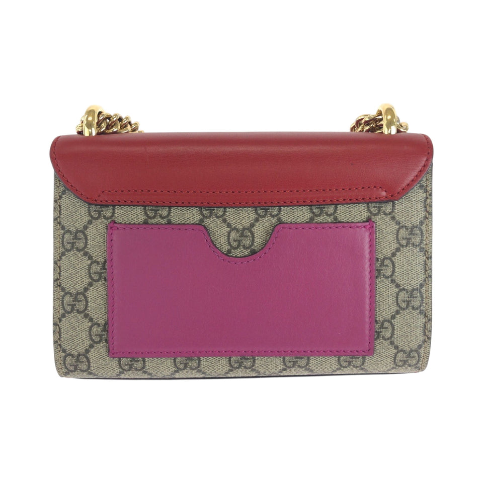 Gucci Shoulder Bag 409487 GG Supreme Canvas Red Pink Brown Gold Metal ChainShoulder Bag Pochette Ready lock Women