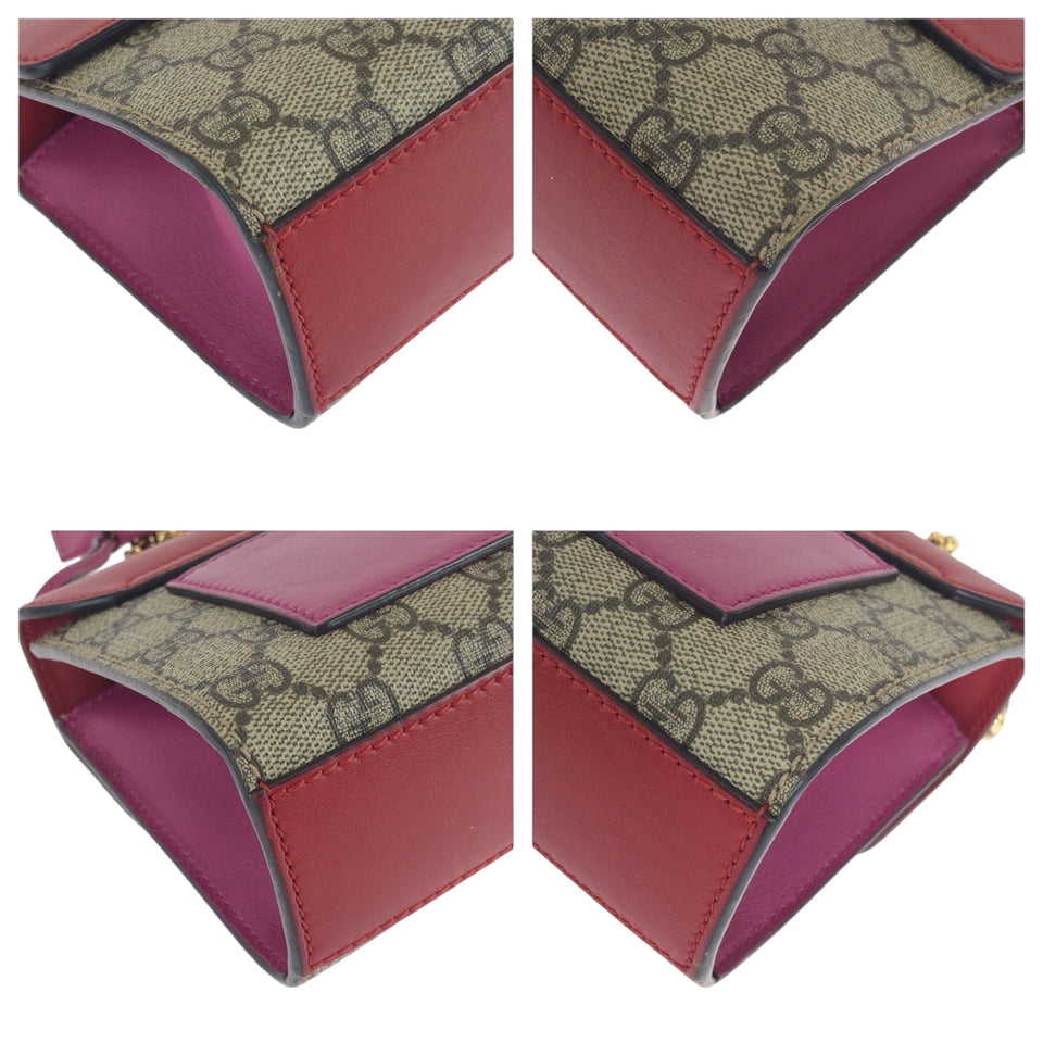 Gucci Shoulder Bag 409487 GG Supreme Canvas Red Pink Brown Gold Metal ChainShoulder Bag Pochette Ready lock Women