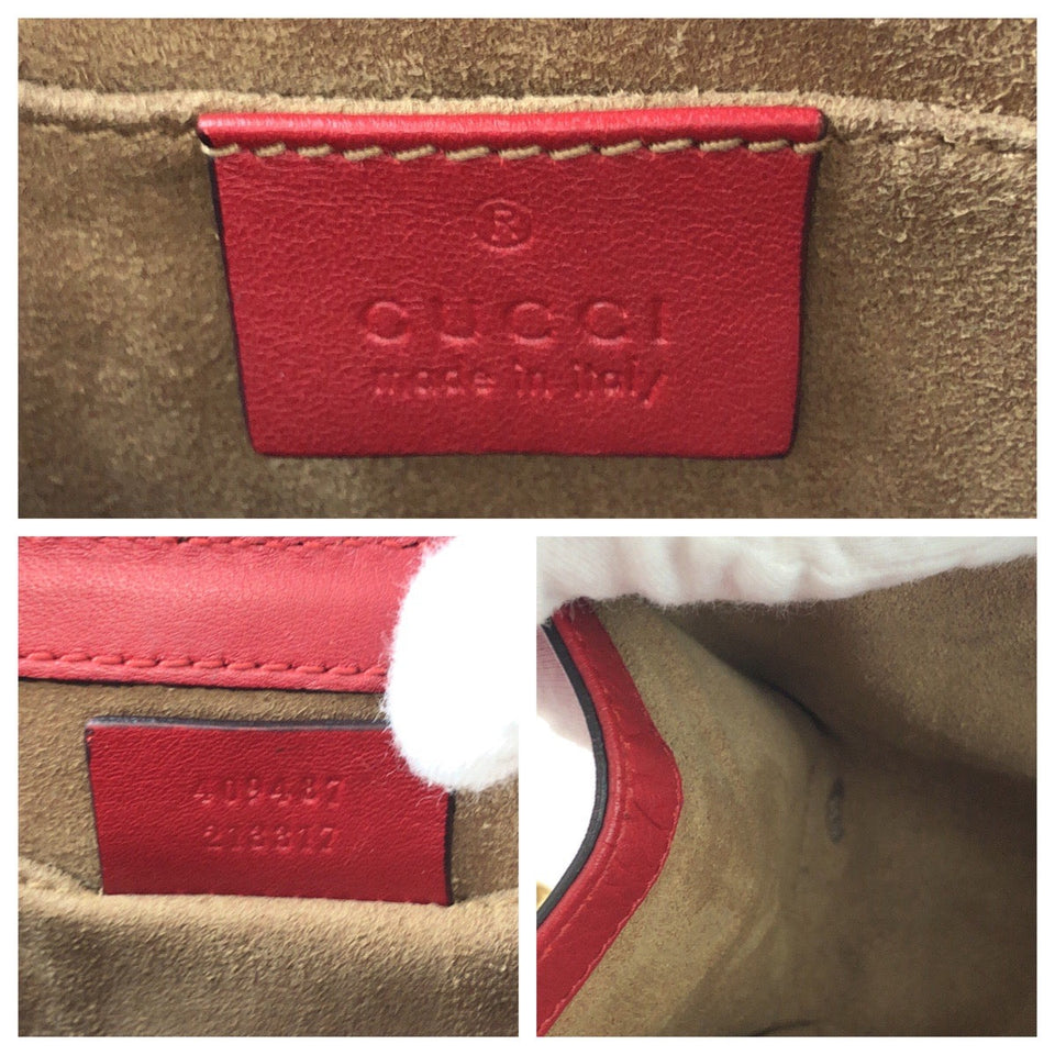 Gucci Shoulder Bag 409487 GG Supreme Canvas Red Pink Brown Gold Metal ChainShoulder Bag Pochette Ready lock Women