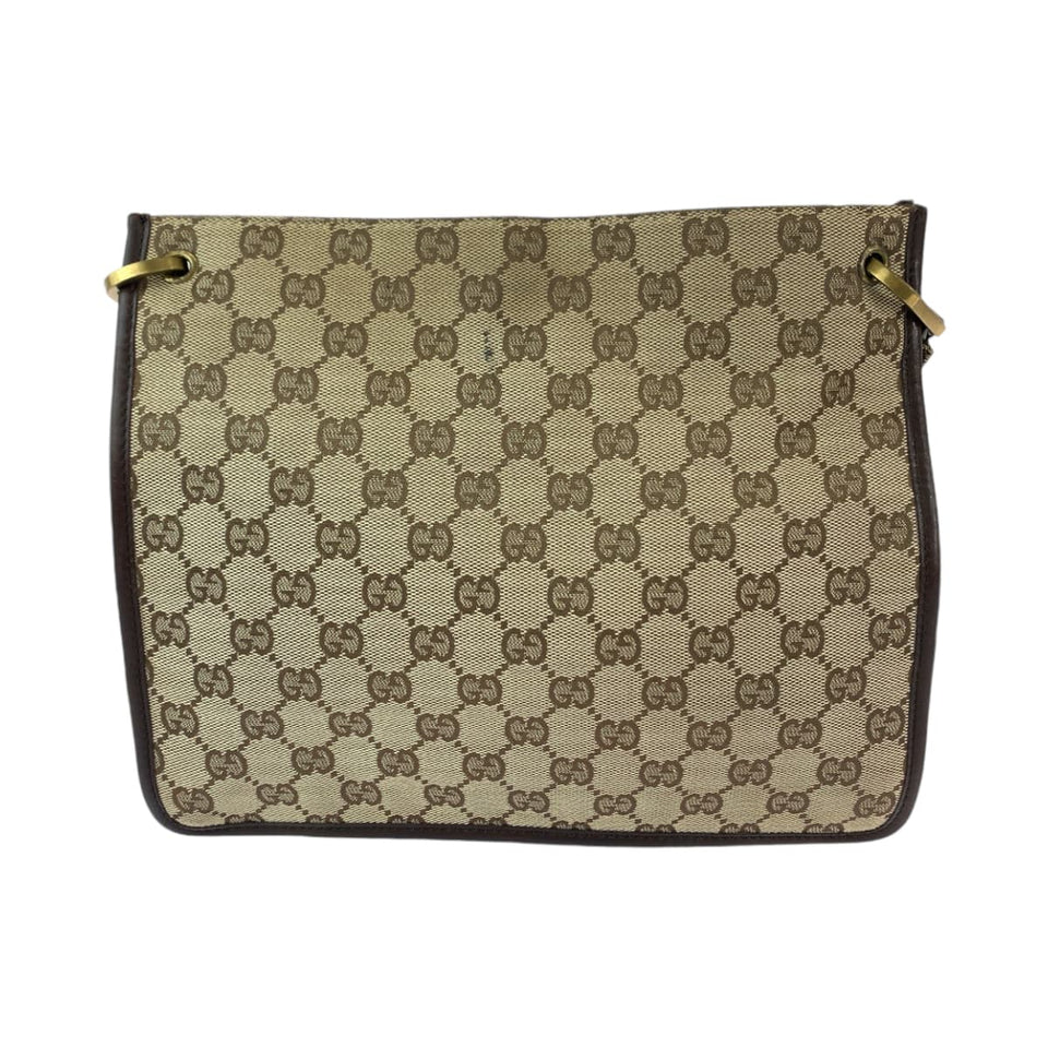 Gucci Shoulder Bag 91762 GG canvas Beige Brown Gold Metal Shoulder Bag pochette Plate charm Women