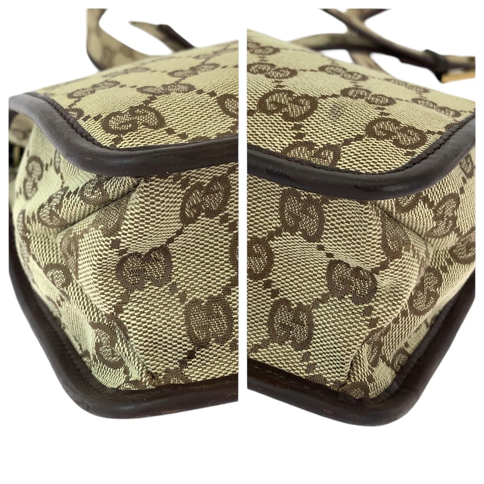 Gucci Shoulder Bag 91762 GG canvas Beige Brown Gold Metal Shoulder Bag pochette Plate charm Women