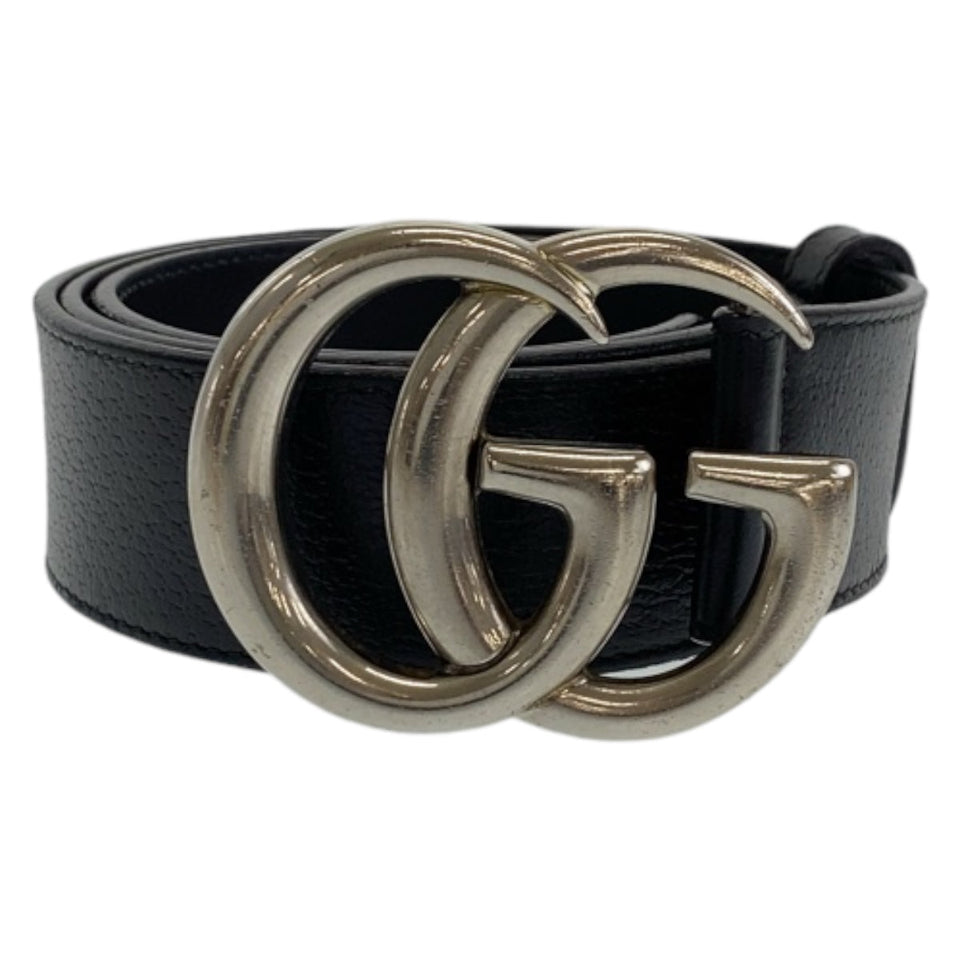 Gucci belt 525040 leather black Belt Buckle 33.1"/34" Unisex Marmont GG logo mens(Unisex) 34
