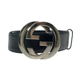 Gucci belt 114984 leather black Belt buckle Gucci Shima interlocking mens 34