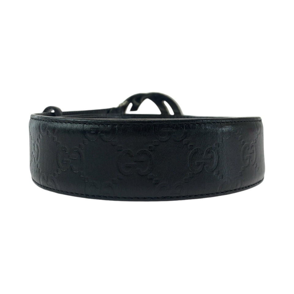 Gucci belt 114984 leather black Belt buckle Gucci Shima interlocking mens 34