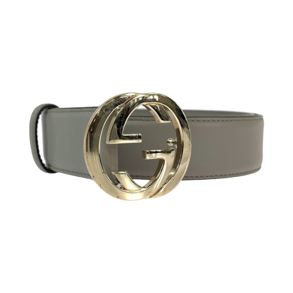 Gucci belt 546386 leather gray belt Interlocking mens 32