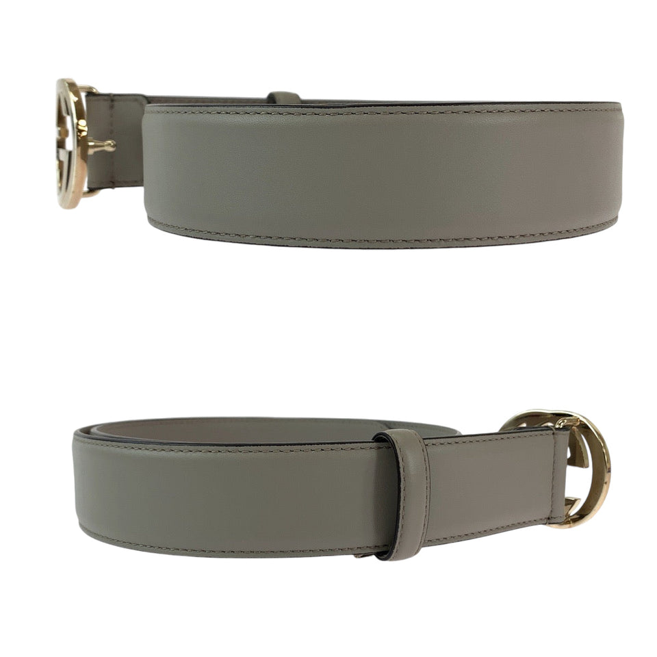 Gucci belt 546386 leather gray belt Interlocking mens 32