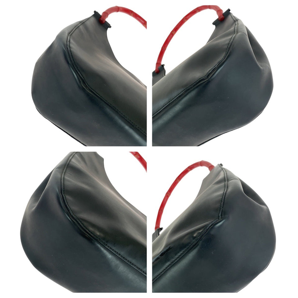 Gucci Shoulder Bag 001 3739 leather black Bamboo Women
