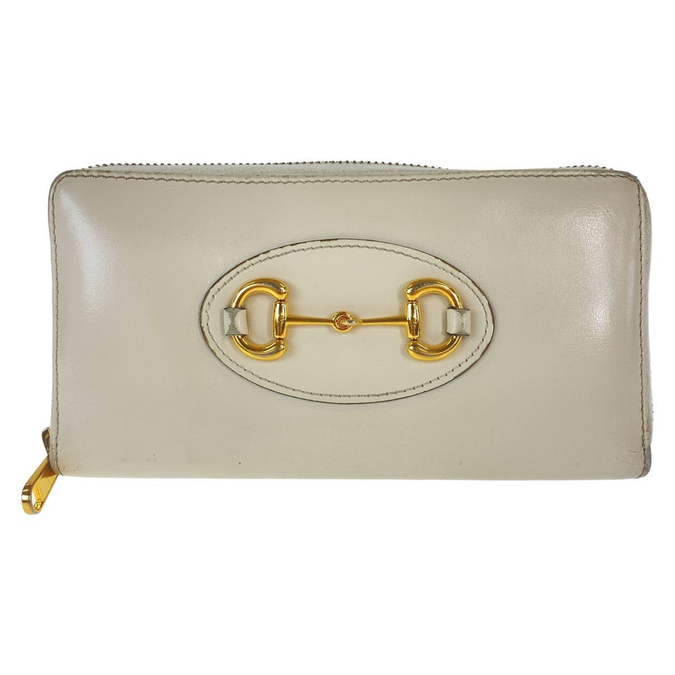 Gucci Long Wallet Purse 621889 leather Off White Gold Metal Long Wallet Purse Round Zip Horsebit Women