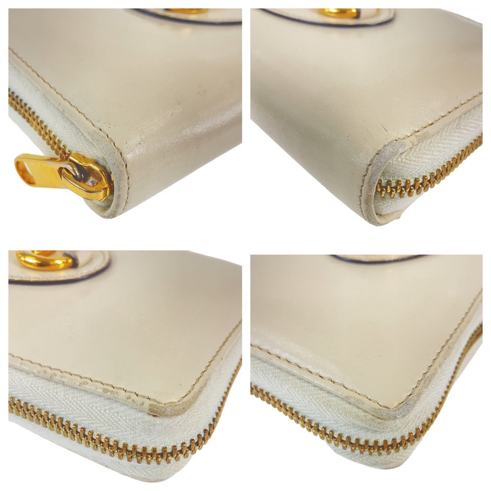 Gucci Long Wallet Purse 621889 leather Off White Gold Metal Long Wallet Purse Round Zip Horsebit Women