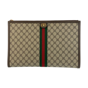 BALENCIAGA Clutch bag 680381 GG Supreme canvas, leather Beige Brown Gold Metal Clutch bag business bag document case Gucci collaboration The Hacker Project mens