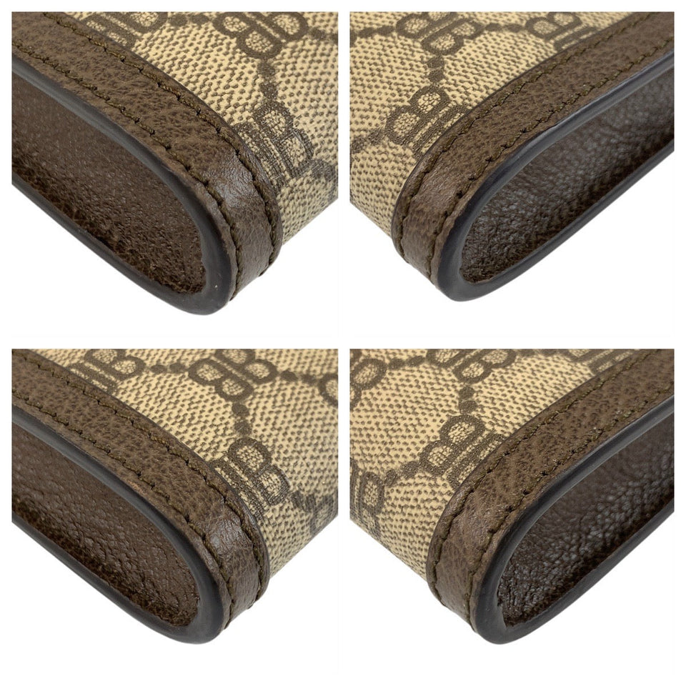 BALENCIAGA Clutch bag 680381 GG Supreme canvas, leather Beige Brown Gold Metal Clutch bag business bag document case Gucci collaboration The Hacker Project mens