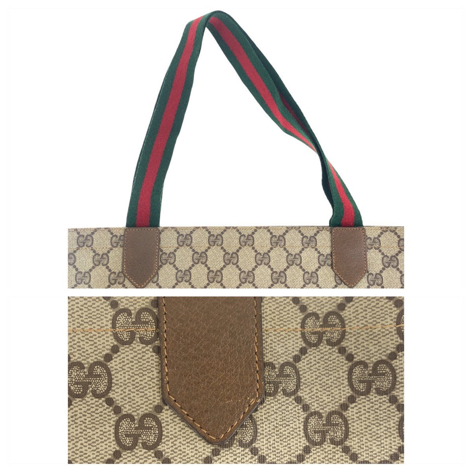 Gucci Tote Bag 002.63.0048 GG Supreme Canvas Beige Brown Gold Metal Tote Bag Shoulder back Sherry Line Old Gucci Women