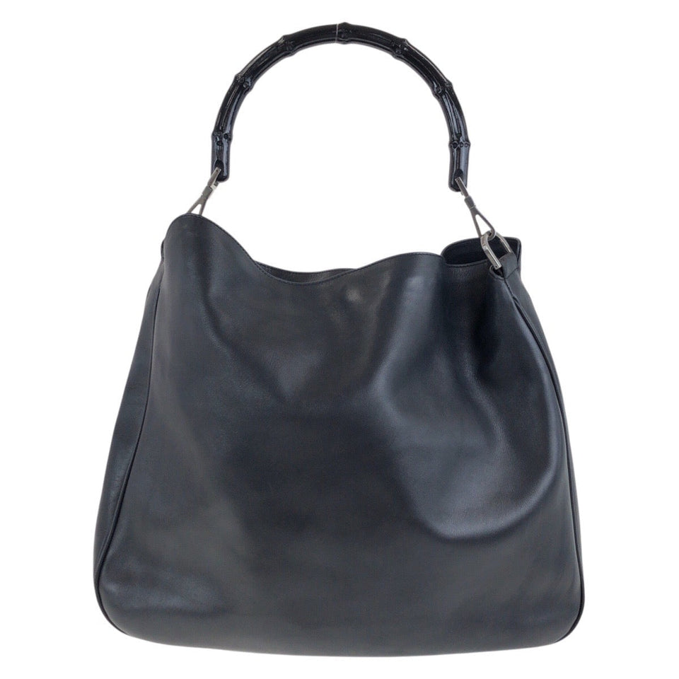 Gucci Shoulder Bag 001 1577 leather Black SilverMetal Bamboo Women
