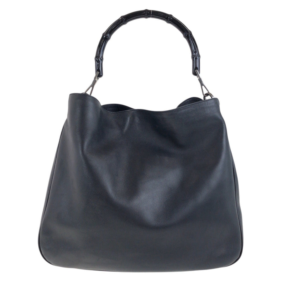 Gucci Shoulder Bag 001 1577 leather Black SilverMetal Bamboo Women