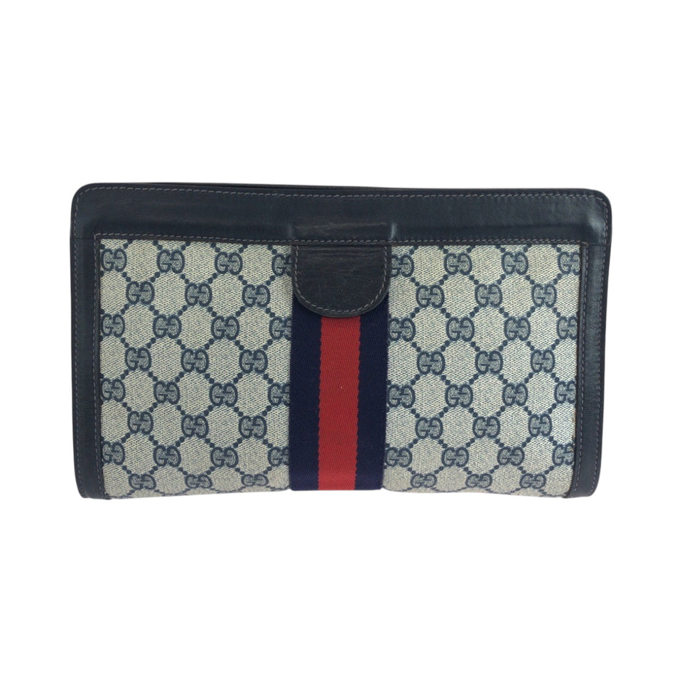 Gucci Clutch bag GG Supreme Canvas Gray navy Clutch bag business bag Sherry line Women