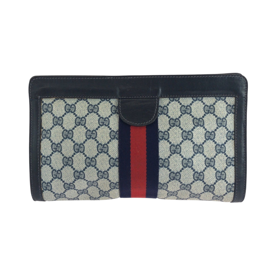 Gucci Clutch bag GG Supreme Canvas Gray navy Clutch bag business bag Sherry line Women