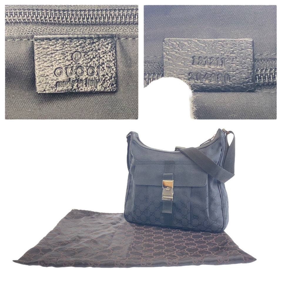 Gucci Shoulder Bag 131211 GG canvas Black SilverMetal Crossbody Shoulder Bag Messenger Bag mens