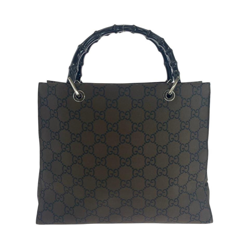 Gucci Tote Bag 002 1010 Nylon Brown Black SilverMetal Tote Bag handbag Bamboo Women