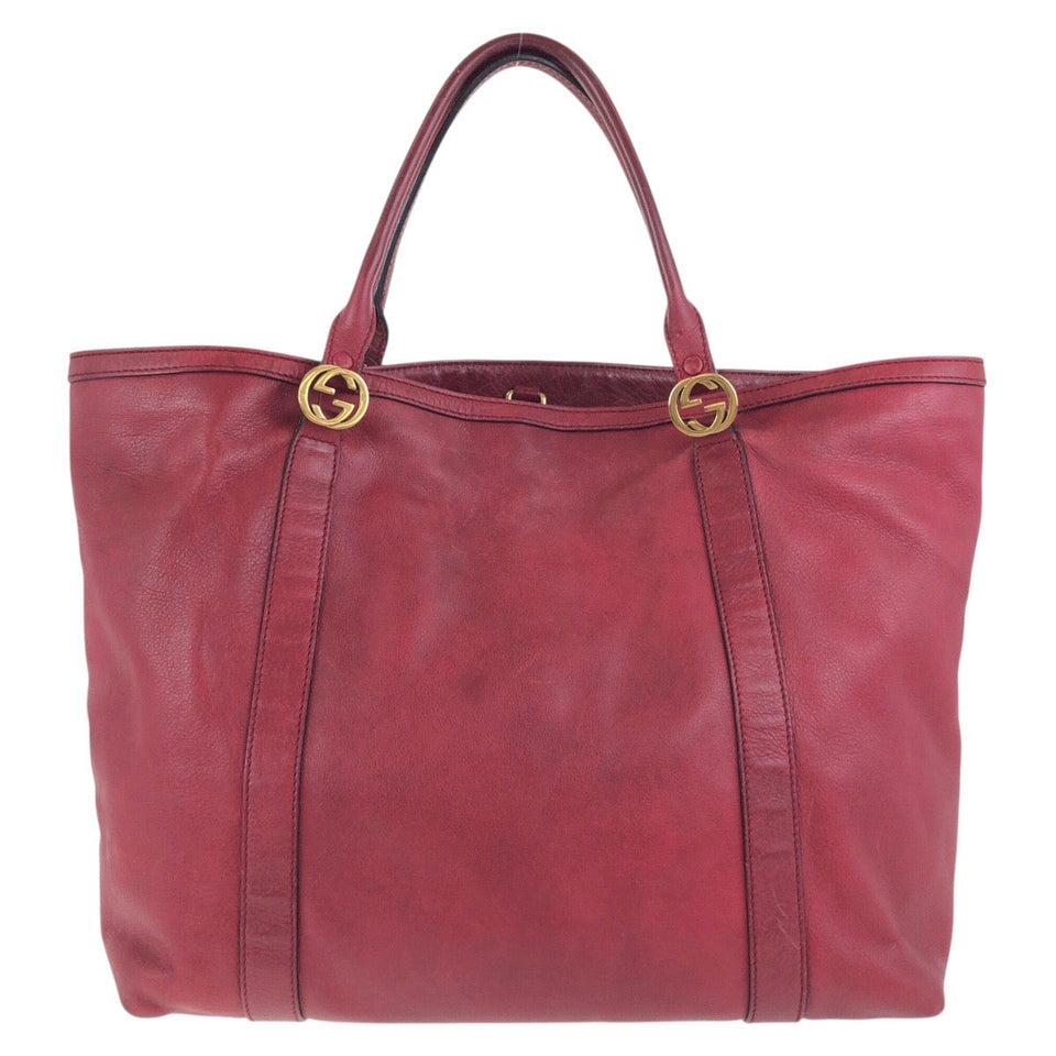 Gucci Tote Bag 336756 leather Red Gold Metal Tote Bag Shoulder Bag Interlocking Women