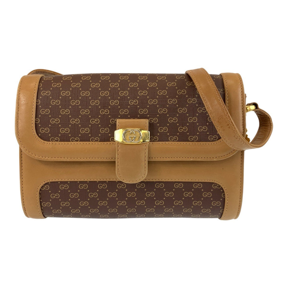 Gucci Shoulder Bag 001 414 1161 PVC, Leather Brown Gold Metal Shoulder Bag pochette Micro GG Old Gucci Women
