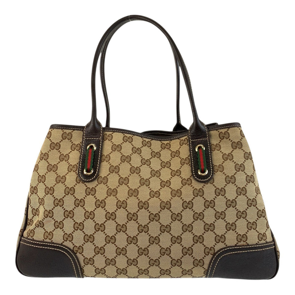 Gucci Tote Bag 163805 GG canvas, leather Beige Brown Gold Metal Tote Bag Shoulder Bag Prince Shelley Line Women