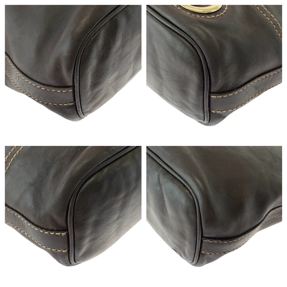 Gucci Shoulder Bag 182491 leather Brown Gold Metal Interlocking Women