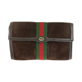 Gucci Clutch bag Suede, Leather Brown Red Green GoldMetal Clutch bag business bag Gucci PARFUMS Old Gucci Sherry Line Women