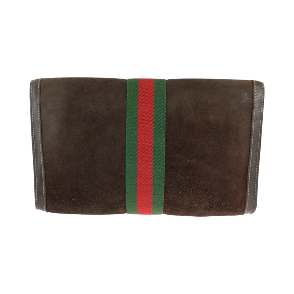 Gucci Clutch bag Suede, Leather Brown Red Green GoldMetal Clutch bag business bag Gucci PARFUMS Old Gucci Sherry Line Women