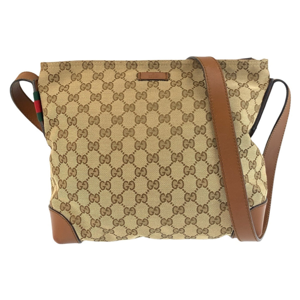 Gucci Shoulder Bag 337598 GG canvas, leather Beige Brown SilverMetal Shoulder Bag Messenger bag Women