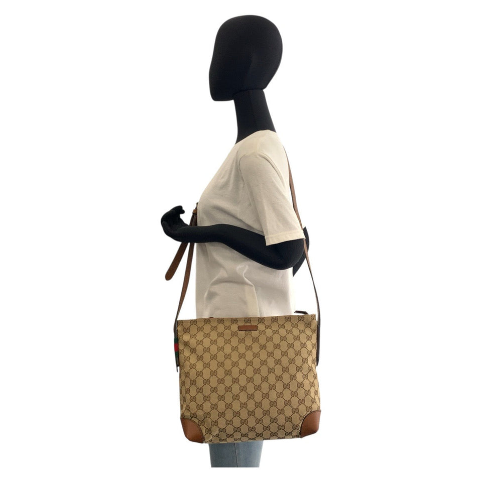 Gucci Shoulder Bag 337598 GG canvas, leather Beige Brown SilverMetal Shoulder Bag Messenger bag Women