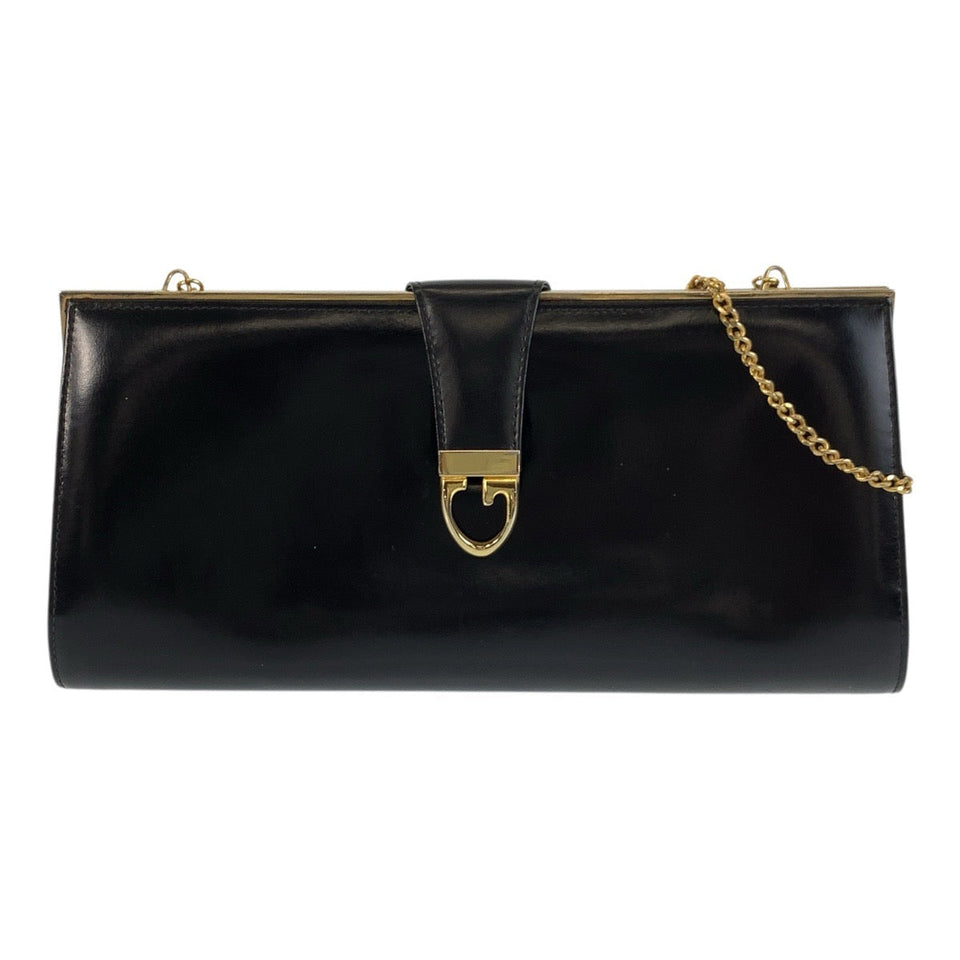 Gucci Shoulder Bag leather Black GoldMetal ChainShoulder Bag Old Gucci Women