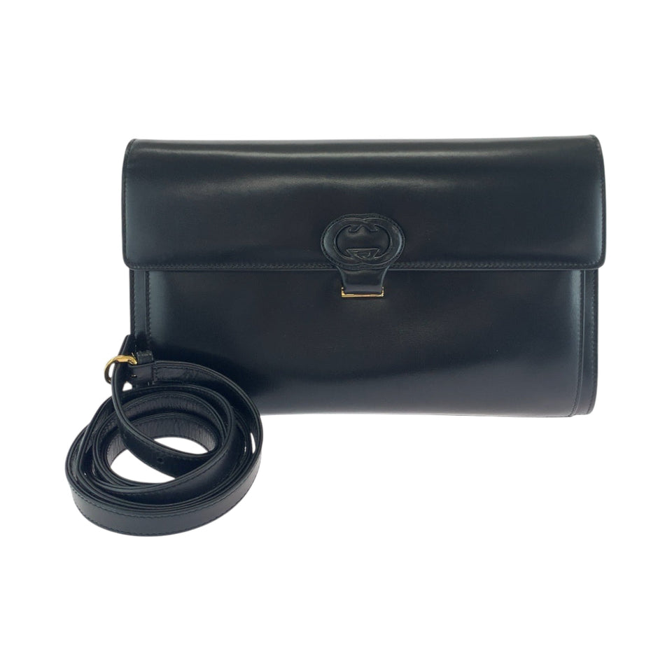 Gucci Shoulder Bag 26 004 0297 leather Black GoldMetal Shoulder Bag Clutch bag 2way Old Gucci Women