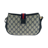 Gucci Shoulder Bag 66 02 024 GG Supreme Canvas Navy Gray Gold Metal Shoulder Bag pochette Old Gucci Shelly Line Women