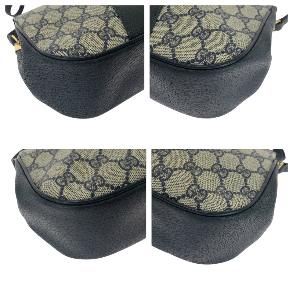 Gucci Shoulder Bag 66 02 024 GG Supreme Canvas Navy Gray Gold Metal Shoulder Bag pochette Old Gucci Shelly Line Women