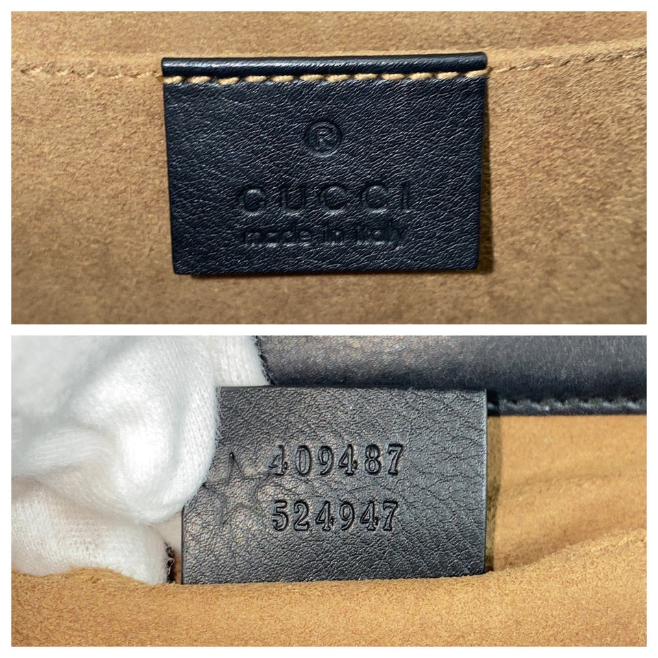 Gucci Shoulder Bag 409487 leather Black GoldMetal ChainShoulder Bag Padlock Women