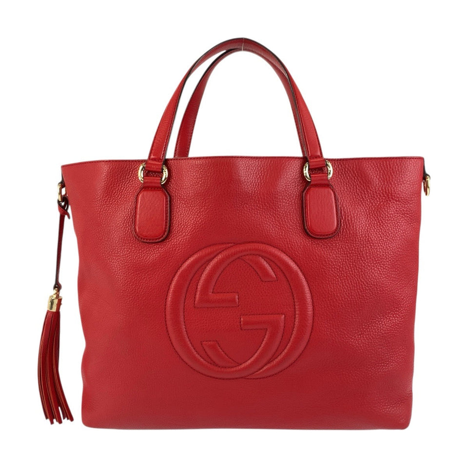 Gucci Tote Bag 282303 leather Red Gold Metal Tote Bag handbag Soho Women