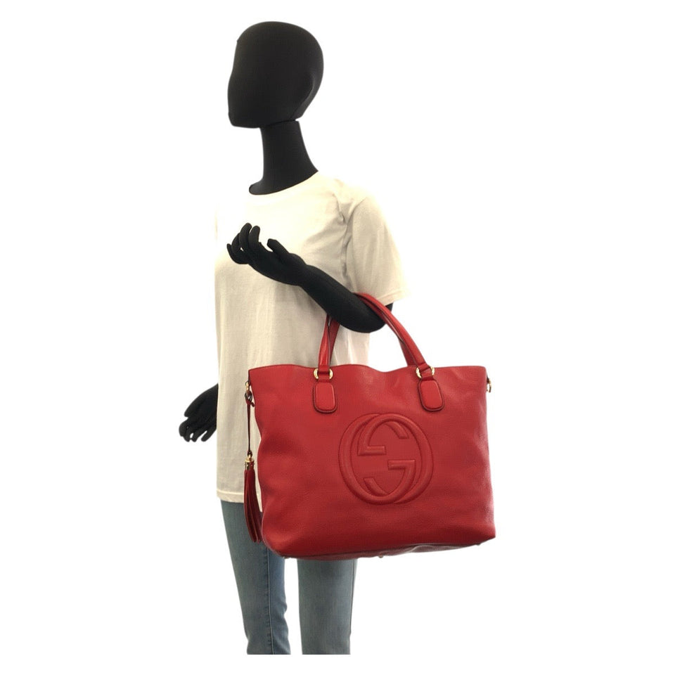 Gucci Tote Bag 282303 leather Red Gold Metal Tote Bag handbag Soho Women