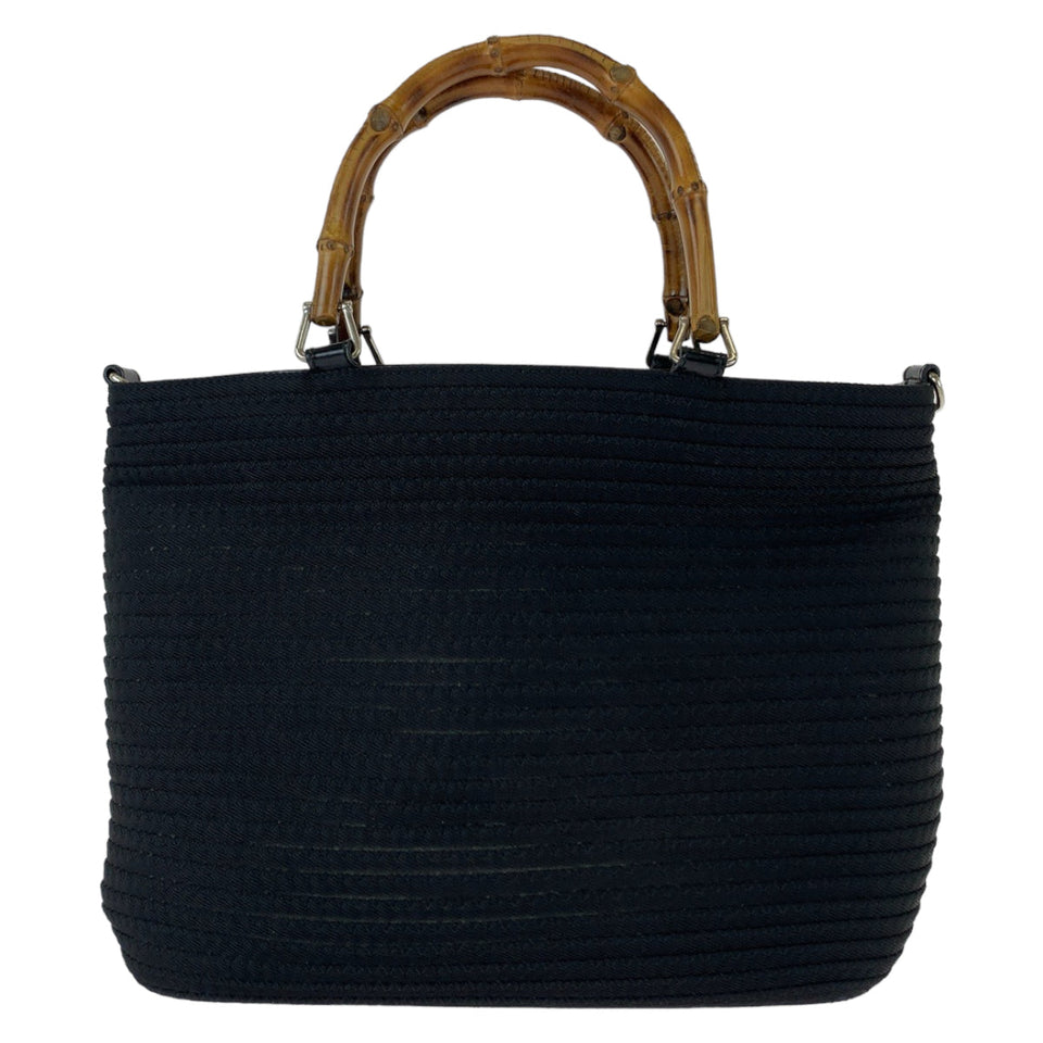 Gucci Tote Bag 000 1998 0540 Canvas, Leather Black Silver Metal Tote Bag handbag Bamboo Women